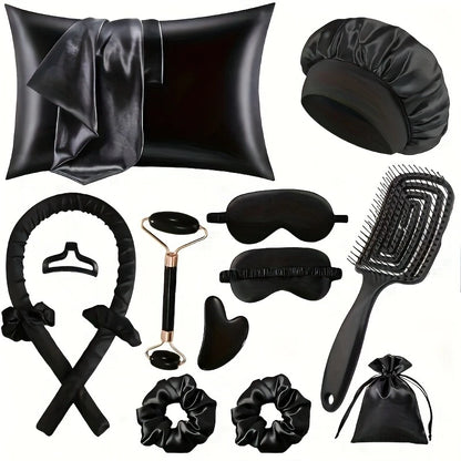 4/6/13PCS Styling Kit -Heatless Silk Curler with Sleeping Mask and Shower Cap for Women and Girls Beauty Kit for Travel and Home