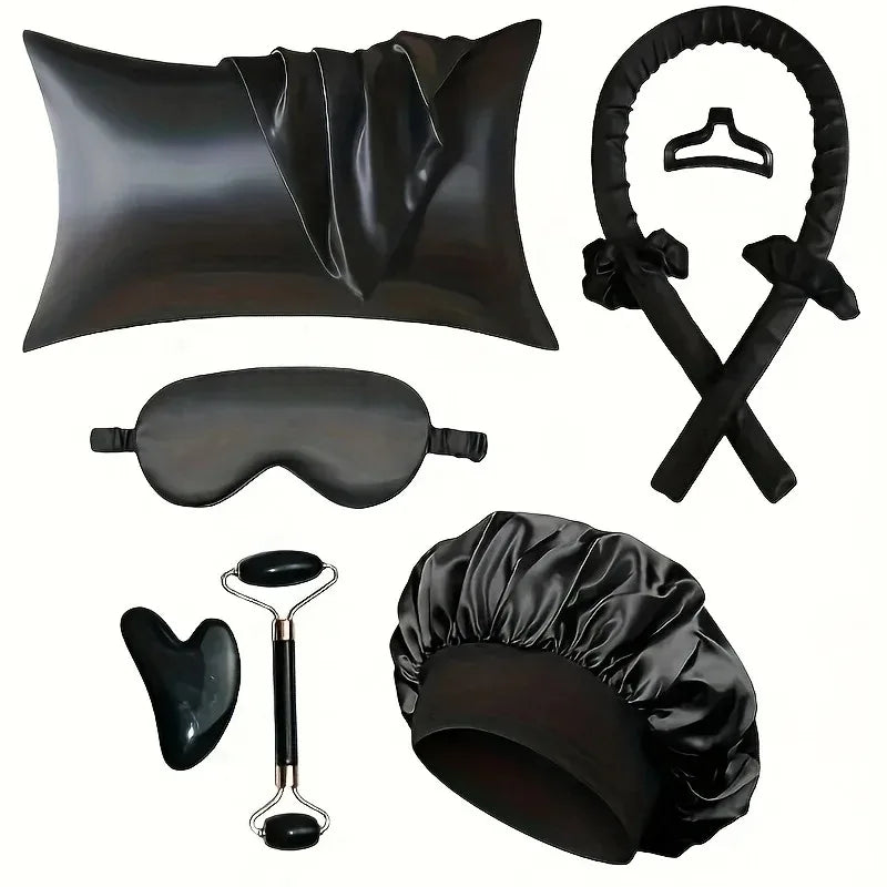 4/6/13PCS Styling Kit -Heatless Silk Curler with Sleeping Mask and Shower Cap for Women and Girls Beauty Kit for Travel and Home