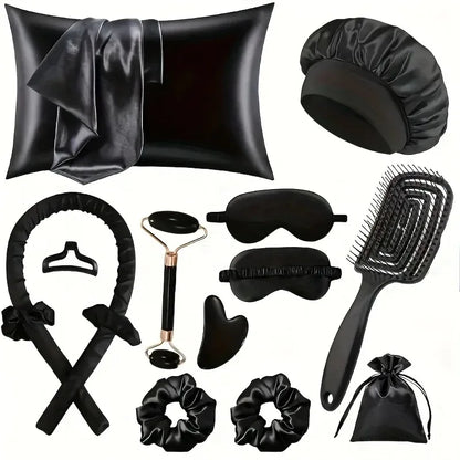 4/6/13PCS Styling Kit -Heatless Silk Curler with Sleeping Mask and Shower Cap for Women and Girls Beauty Kit for Travel and Home